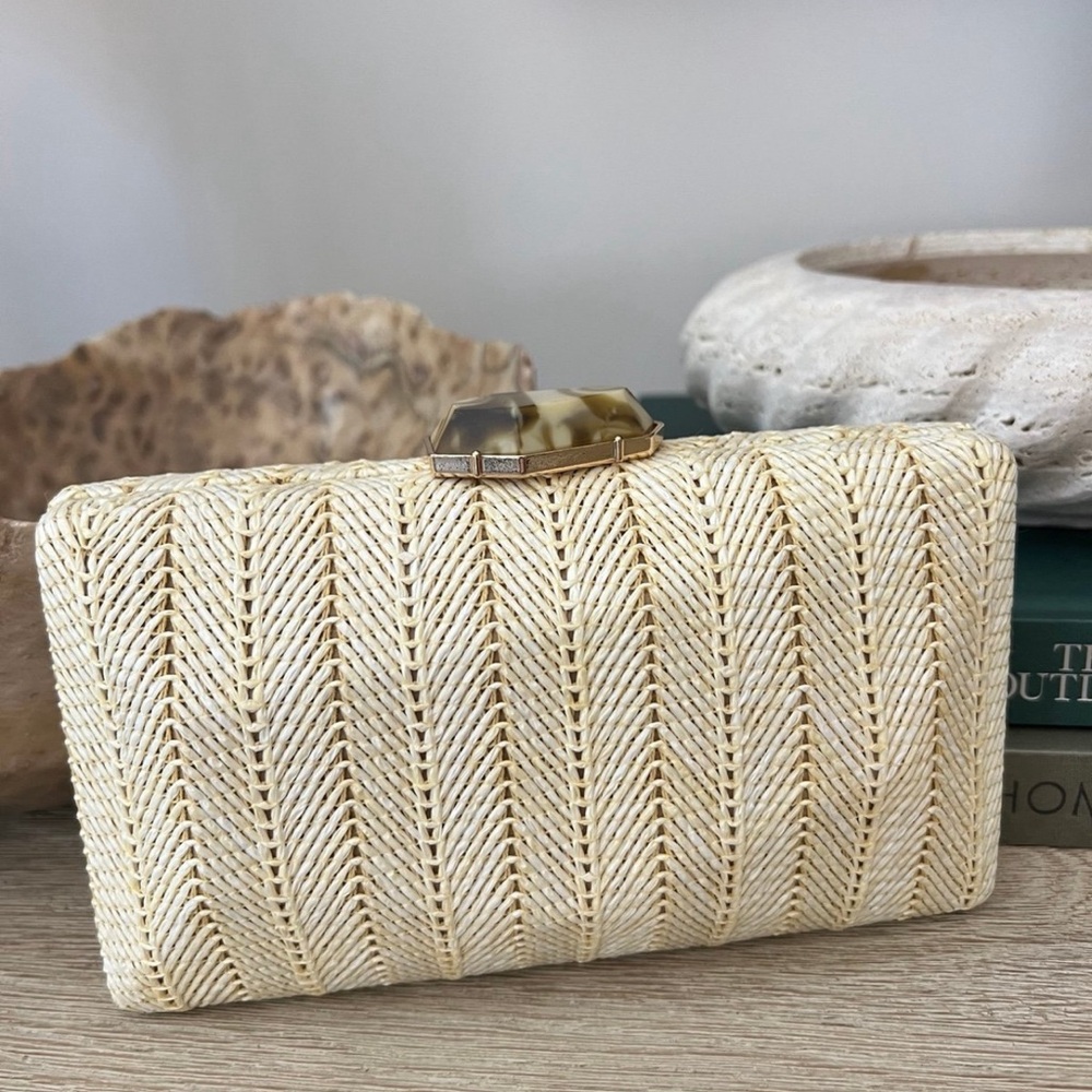 Neutral Cream Woven Clutch Crossbody, NWT